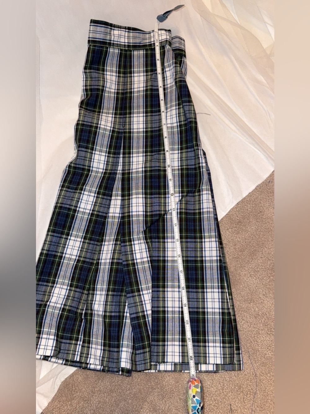 Junior sz. 26 Plaid Midi Skirt in Navy, Green & White uniform skirt